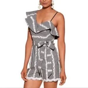 Adelyn Rae Anthropologie Black and White Romper Medium Flower Lace Trim Gingham